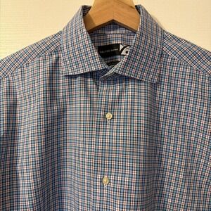 Saks Fifth Ave  2-Ply Egyptian Cotton Button Down Shirt Blue Red Plaid Men Sz L